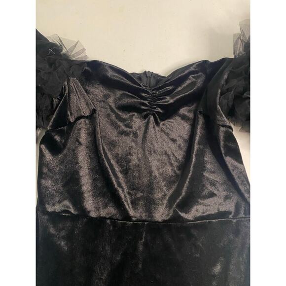 Zara Dress Black Velvet Tulle Balloon Sleeves Mini Off Shoulder Size Medium - Picture 2 of 16